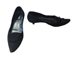 Vintage Fendi Size 381/2 Black Nubuck Kitten Heels W/Tie Accent Very good cond.